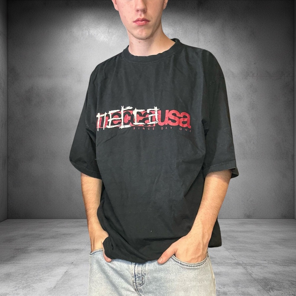 Vintage Mecca USA T Shirt XXL Black Red Y2K Streetwear Baggy Fit Graphic Tee